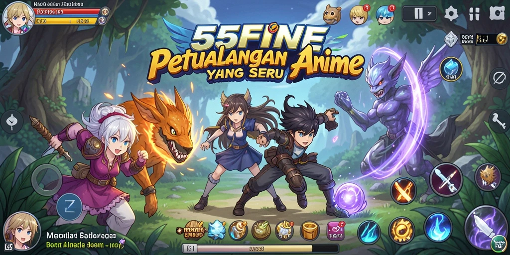 Tampilan gameplay seru di 55FIVE dengan karakter Anime yang beraksi.