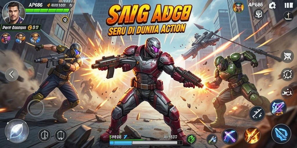Screenshot gameplay AP686 yang menunjukkan aksi pertarungan seru.