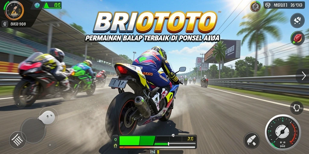 Screenshot BRIOTOTO menampilkan aksi balap motor yang mendebarkan.