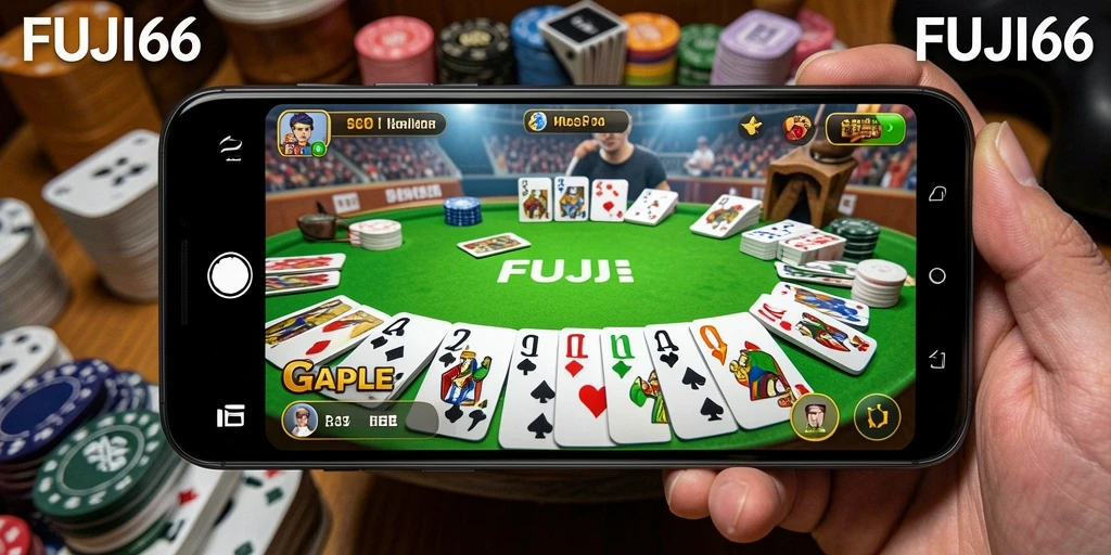 Tampilan gameplay seru FUJI66 dalam bermain Gaple dengan teman.