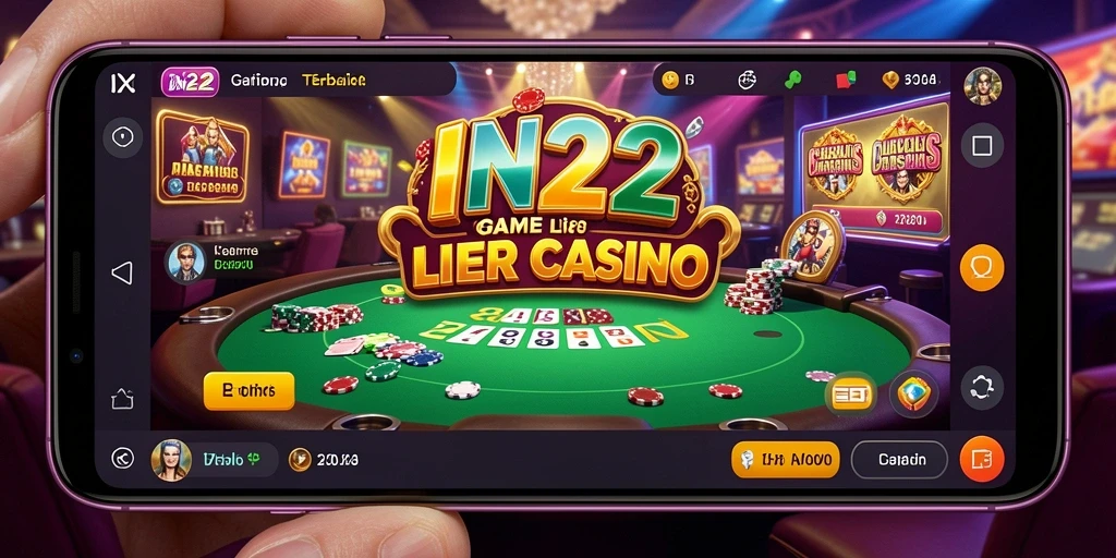 Screenshot gameplay IN22 menunjukkan dealer profesional dan suasana kasino langsung.