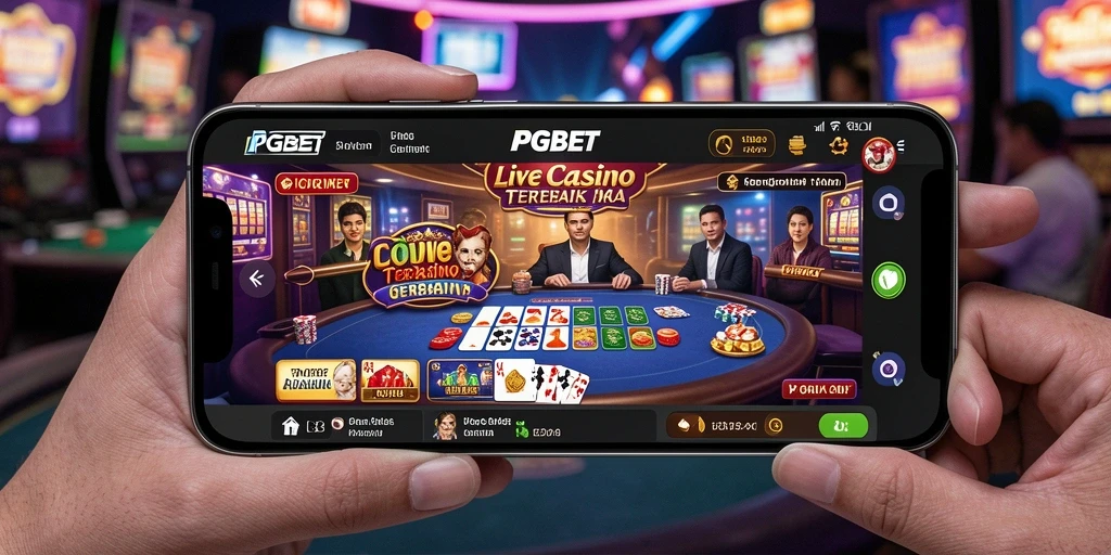 Tampilan gameplay PGBET dengan dealer langsung dan suasana kasino.