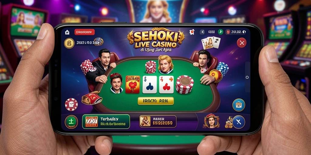 Screenshot gameplay SEHOKI menampilkan dealer langsung dan meja permainan yang menegangkan.