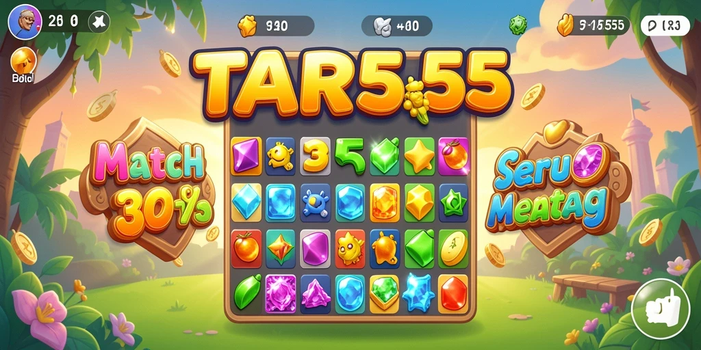 Screenshot utama TAR555 menampilkan gameplay Match-3 yang menarik dan penuh warna.