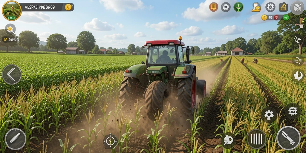 Tampilan visual gameplay VESPA69 yang menawan dalam bertani.