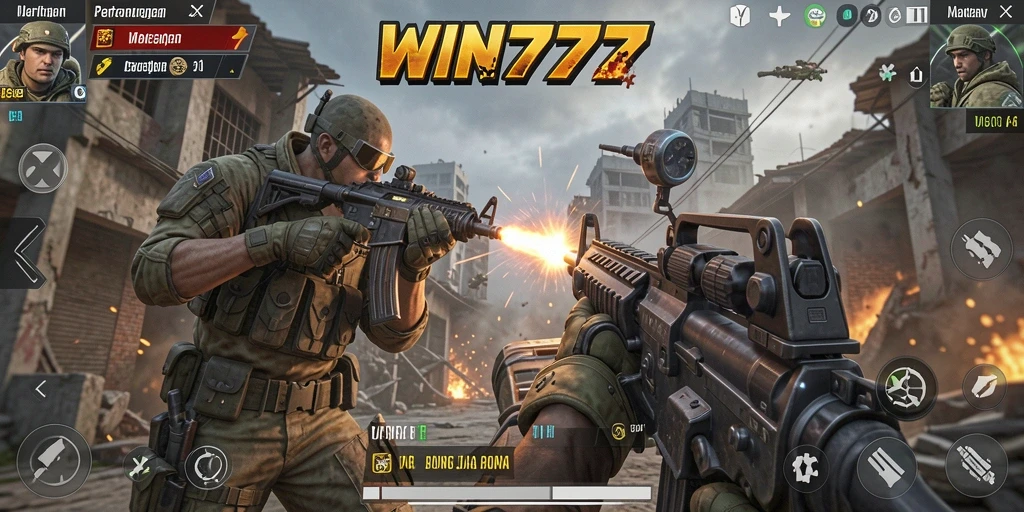 Screenshot gameplay WIN777 menampilkan aksi tembak-menembak yang mendebarkan.